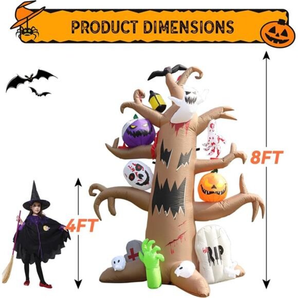 New 8FT Halloween Inflatable Spooky Tree Decoration, Blow Up Outdoor Decor - Picture 2 of 7